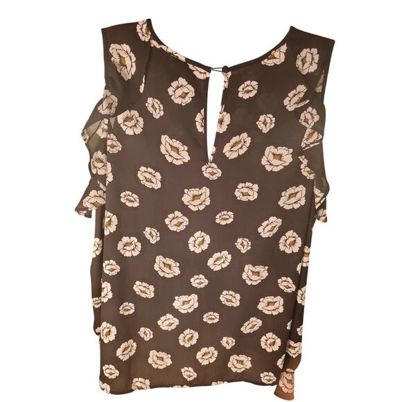 Ann Taylor Shoulder Cutout Blouse Black Floral Long Sleeves Ruffled Sz M - Picture 4 of 8